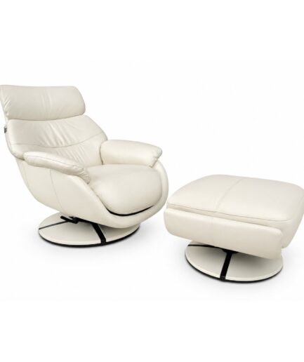 Sillón Reclinable Alpha con Taburete Reposapies - Piel Ivory