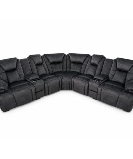 Sala en Escuadra River Down (Reclinable) - Tela Color Negro
